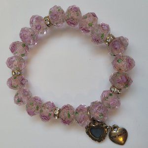 Betsey Johnson Multifaceted Rose Glass Beads Stretch Bracelet Pink